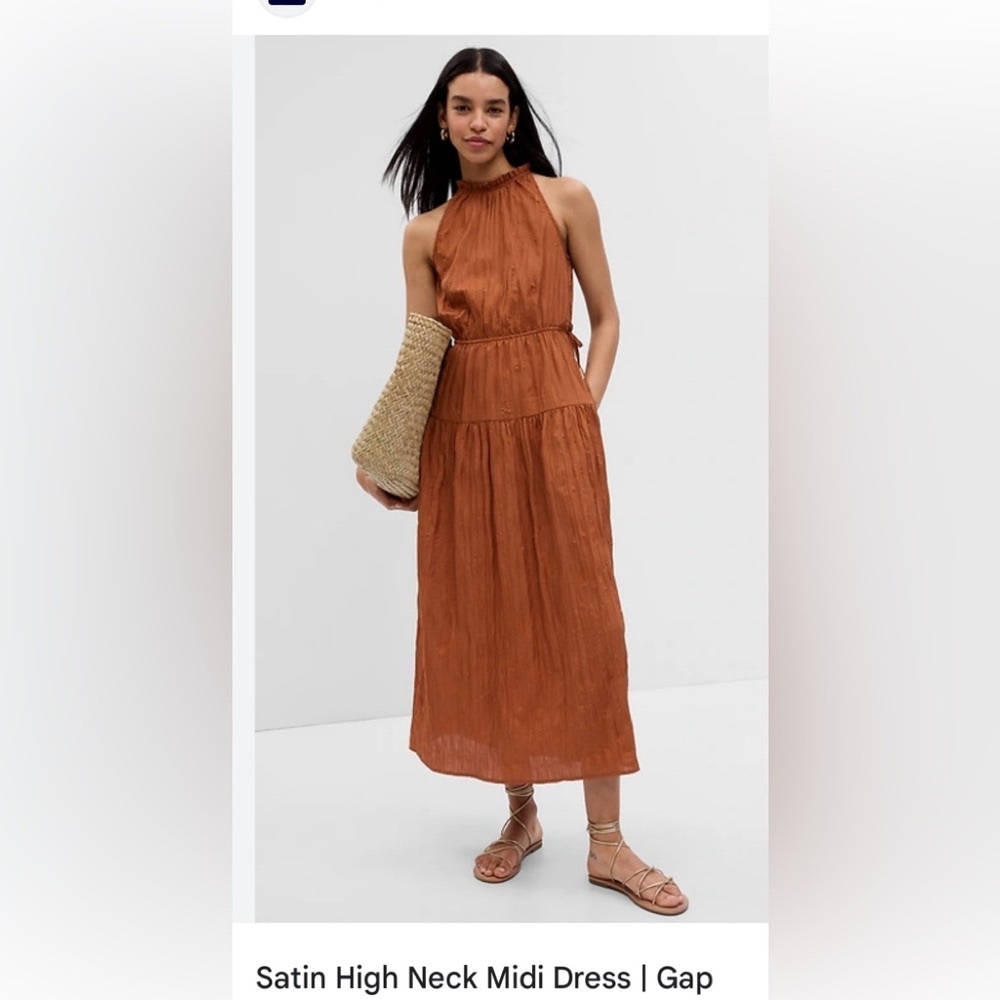 Gap Satin High Neck Midi Dress - rust
